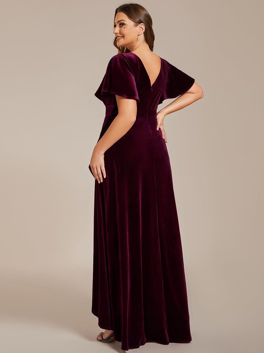 Elegant V-Neck Short Sleeves A-Line Velvet Evening Dress