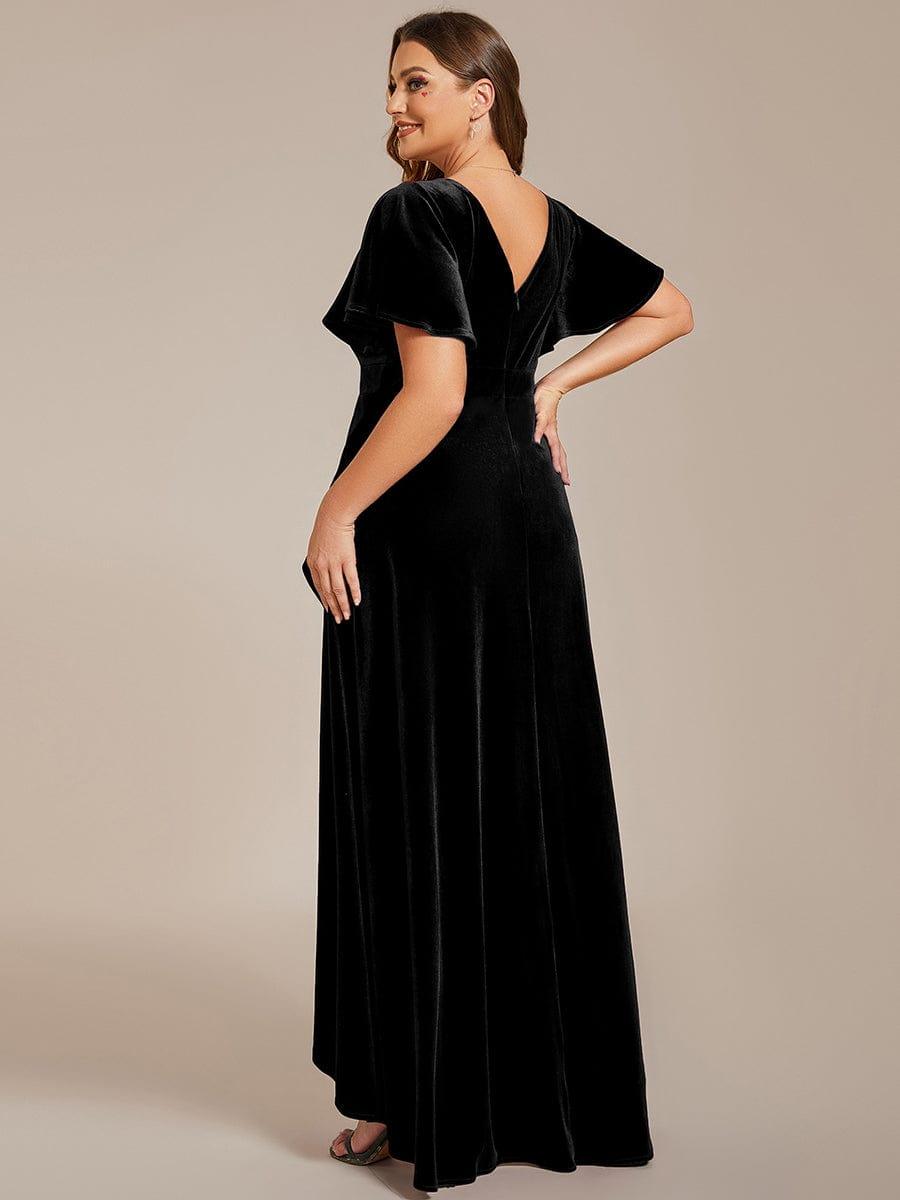Elegant V-Neck Short Sleeves A-Line Velvet Evening Dress