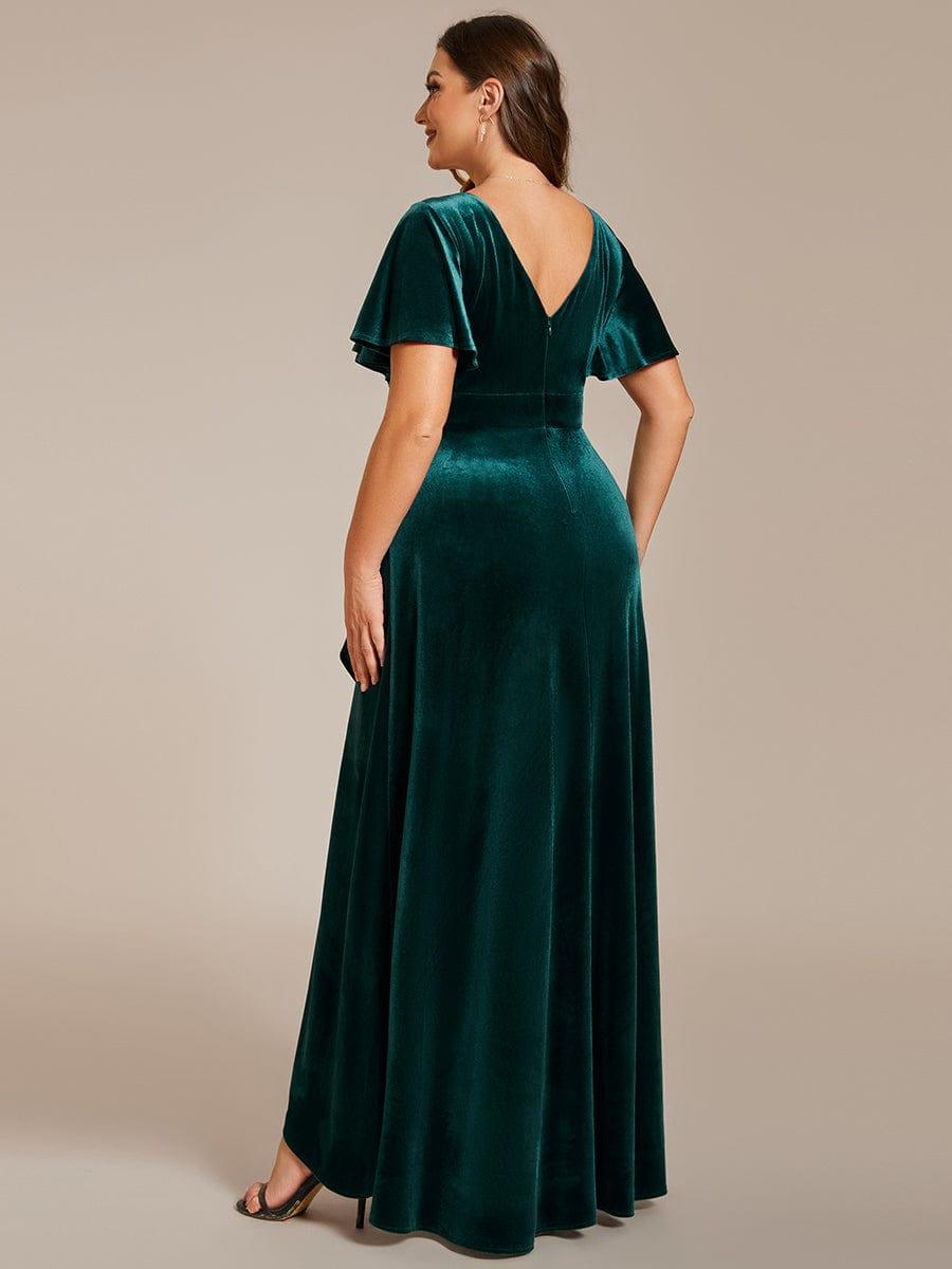 Bold Plus Size A-Line V-Neck Velvet Evening Dress with Sleeves
