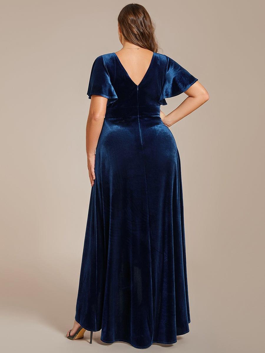 Elegant V-Neck Short Sleeves A-Line Velvet Evening Dress