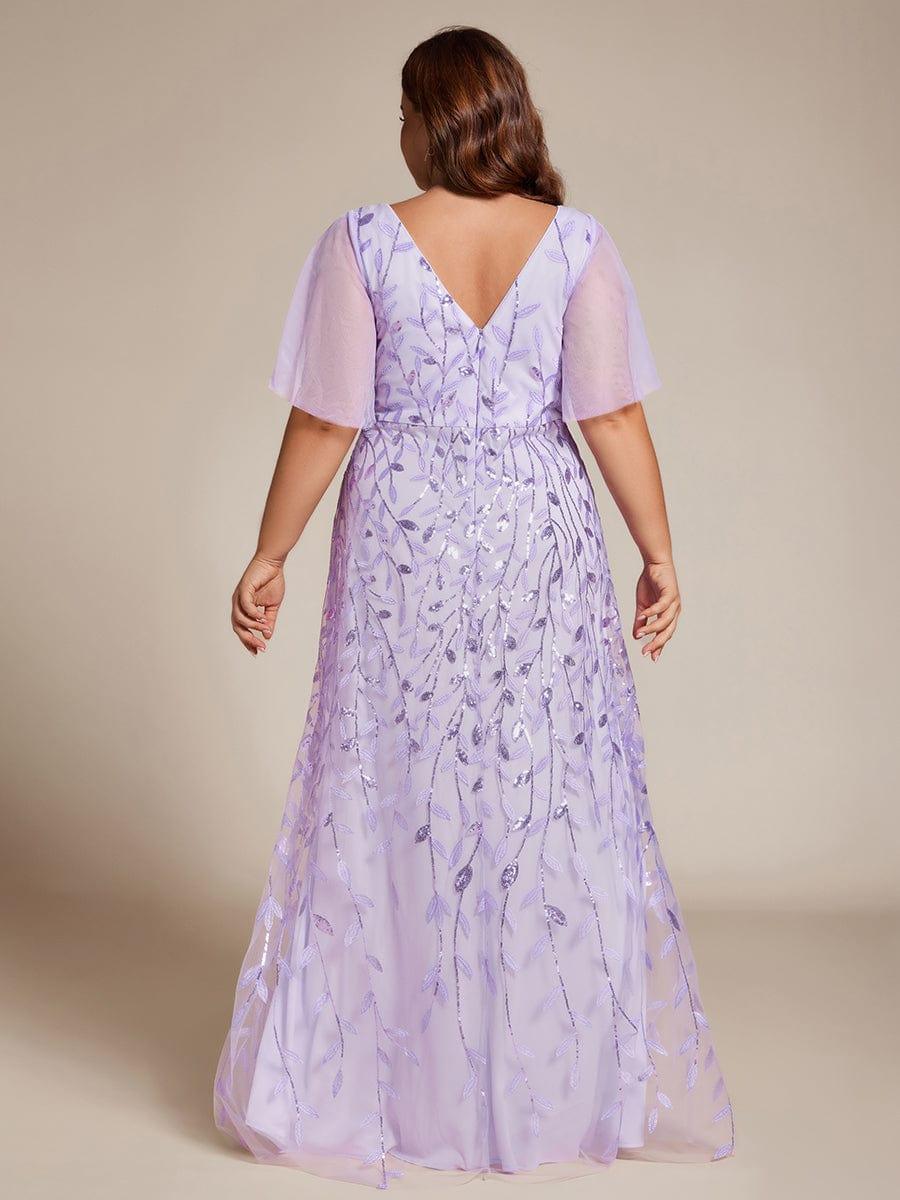 Classic Plus Size Hi-Lo Sequin V-Neck Formal Evening Dress with Short Sleeves