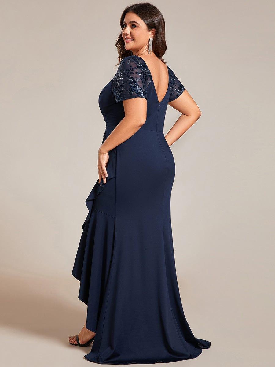 Unique Plus Size Hi-Lo V-Neck Mermaid Formal Evening Dress