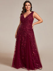 Classic Plus Size Seuqin V-Neck A-Line Formal Evening Dress