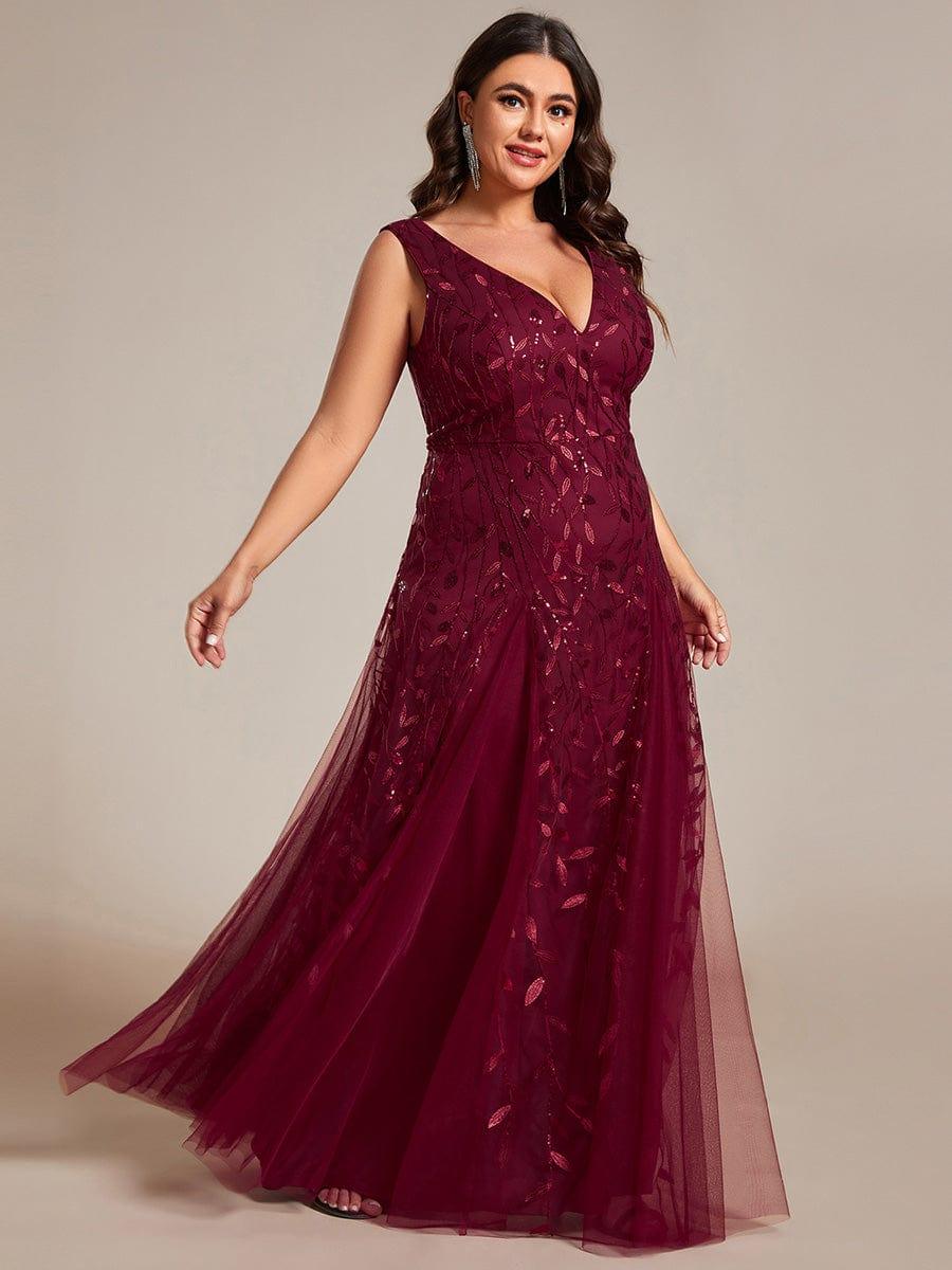 Classic Plus Size Seuqin V-Neck A-Line Formal Evening Dress