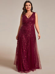 Classic Plus Size Seuqin V-Neck A-Line Formal Evening Dress