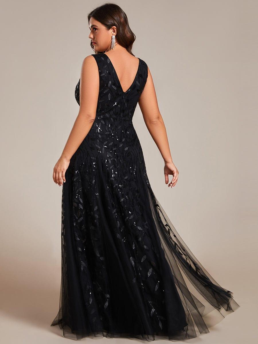 Classic Plus Size Seuqin V-Neck A-Line Formal Evening Dress
