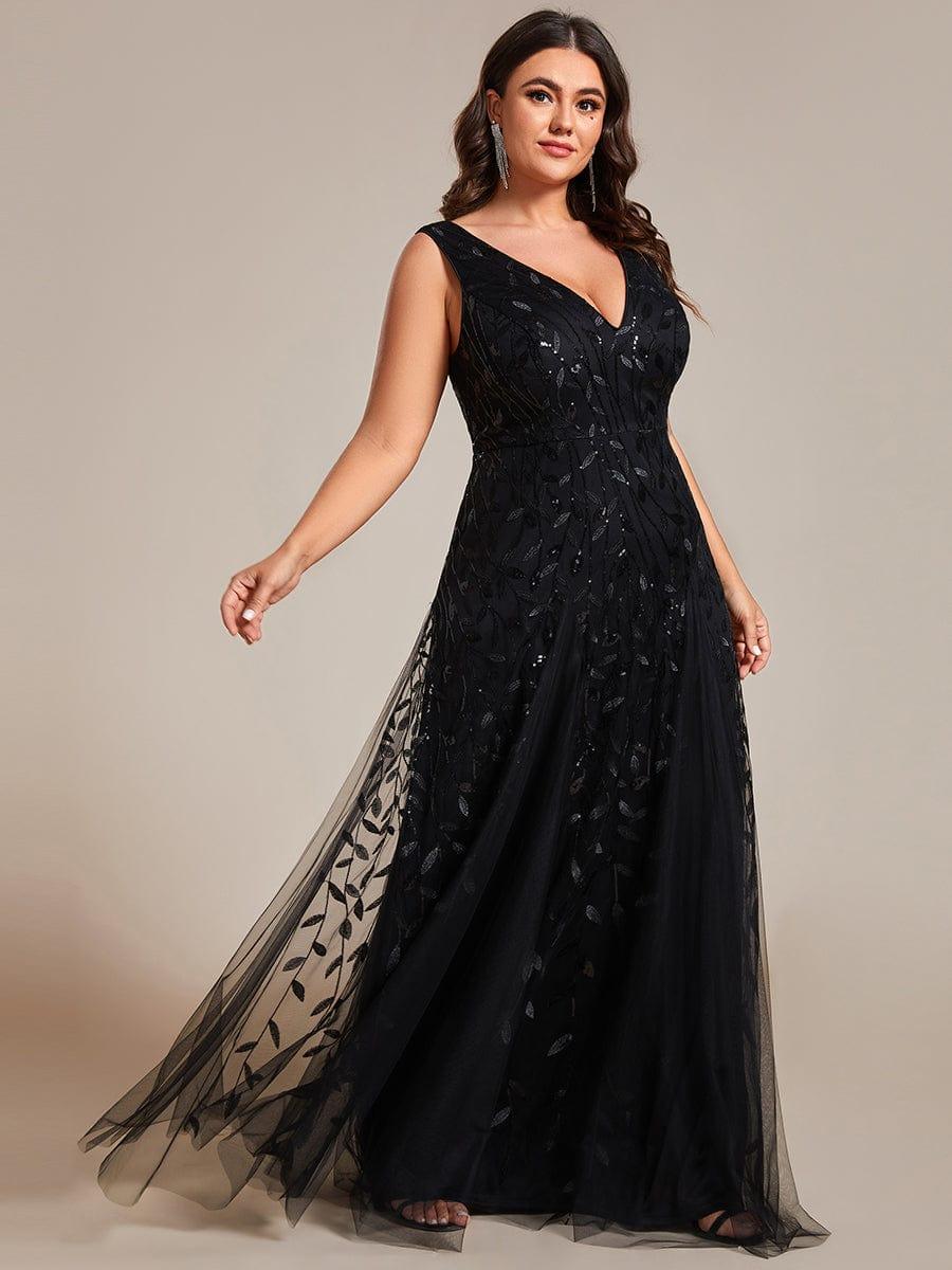 Classic Plus Size Seuqin V-Neck A-Line Formal Evening Dress