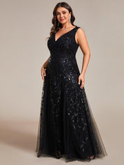 Classic Plus Size Seuqin V-Neck A-Line Formal Evening Dress