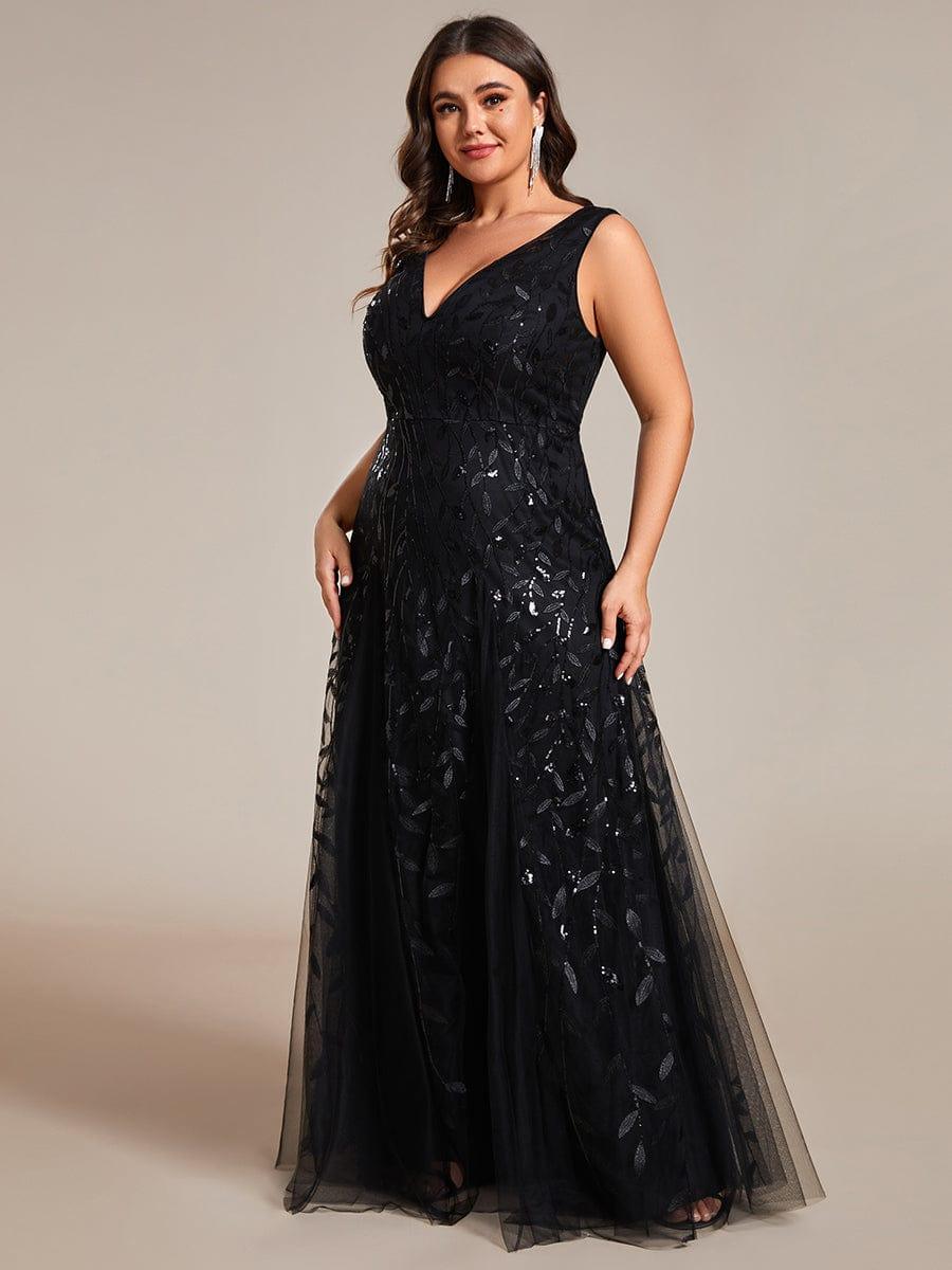 Classic Plus Size Seuqin V-Neck A-Line Formal Evening Dress