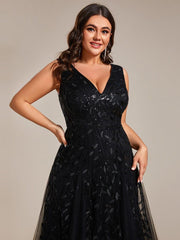 Classic Plus Size Seuqin V-Neck A-Line Formal Evening Dress