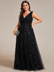 Classic Plus Size Seuqin V-Neck A-Line Formal Evening Dress