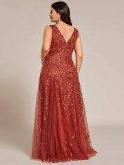 Classic Plus Size Seuqin V-Neck A-Line Formal Evening Dress