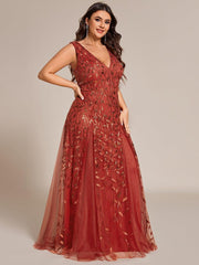 Classic Plus Size Seuqin V-Neck A-Line Formal Evening Dress