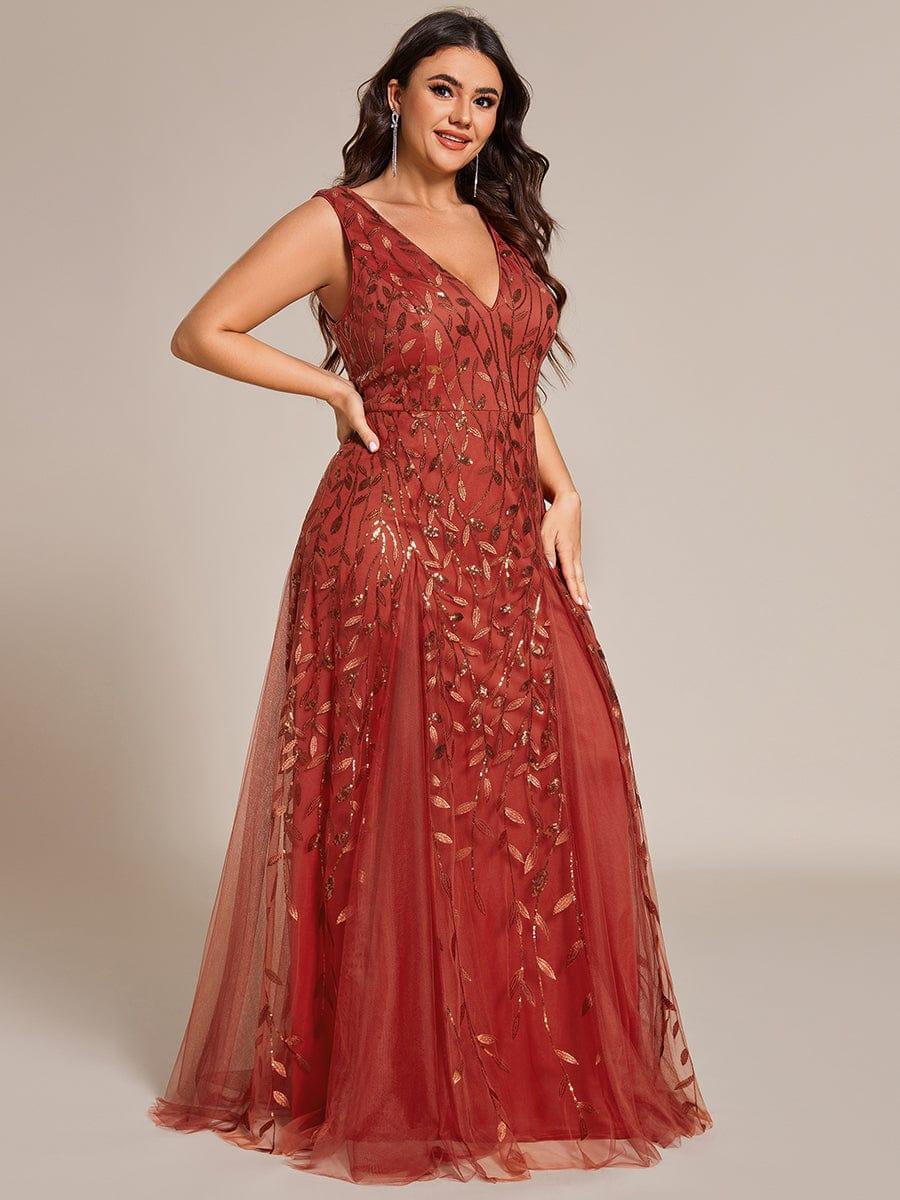 Classic Plus Size Seuqin V-Neck A-Line Formal Evening Dress