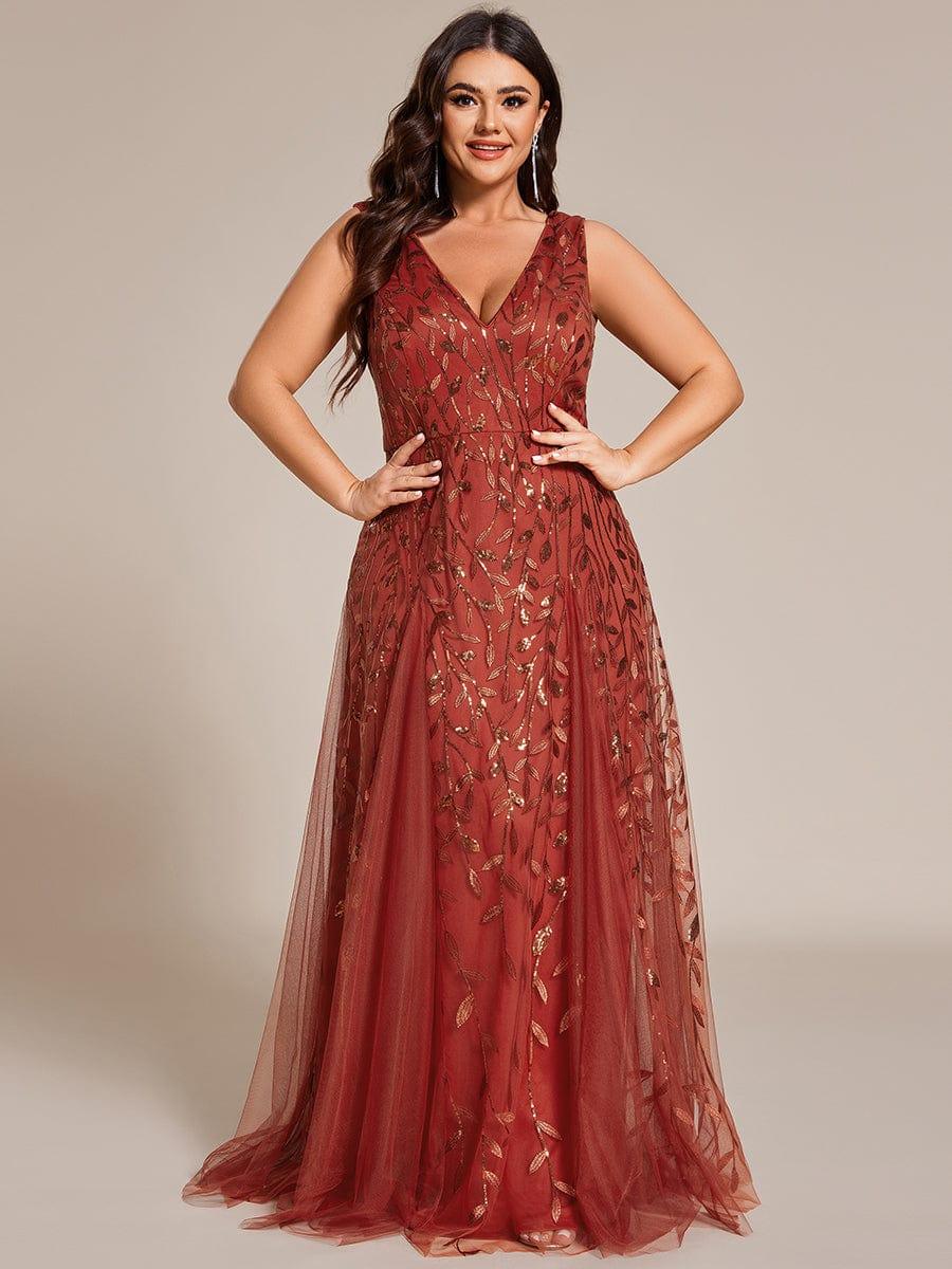 Classic Plus Size Seuqin V-Neck A-Line Formal Evening Dress