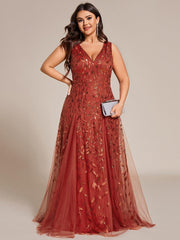 Classic Plus Size Seuqin V-Neck A-Line Formal Evening Dress