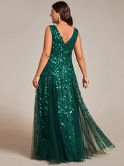 Classic Plus Size Seuqin V-Neck A-Line Formal Evening Dress