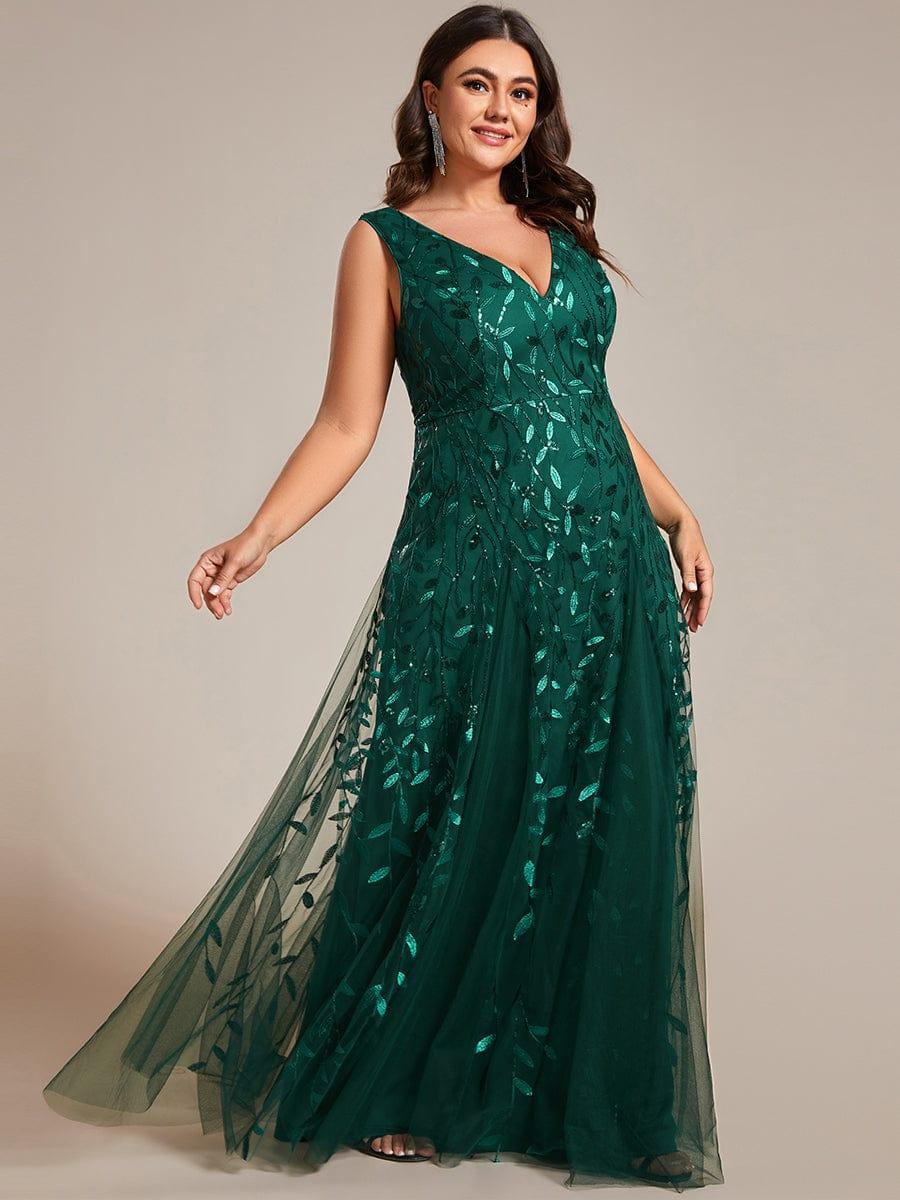 Classic Plus Size Seuqin V-Neck A-Line Formal Evening Dress