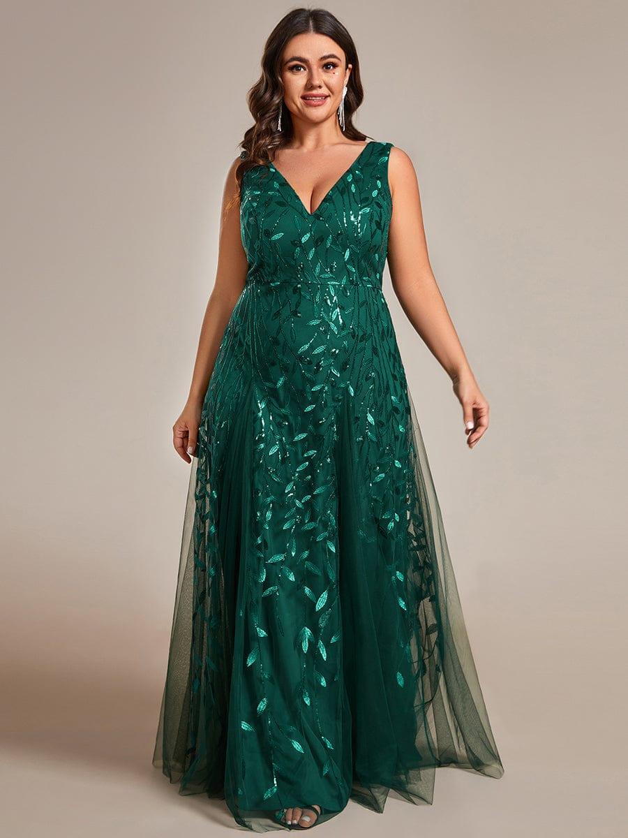 Classic Plus Size Seuqin V-Neck A-Line Formal Evening Dress