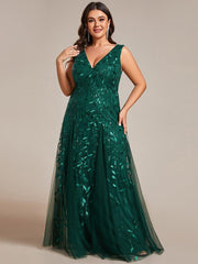 Classic Plus Size Seuqin V-Neck A-Line Formal Evening Dress