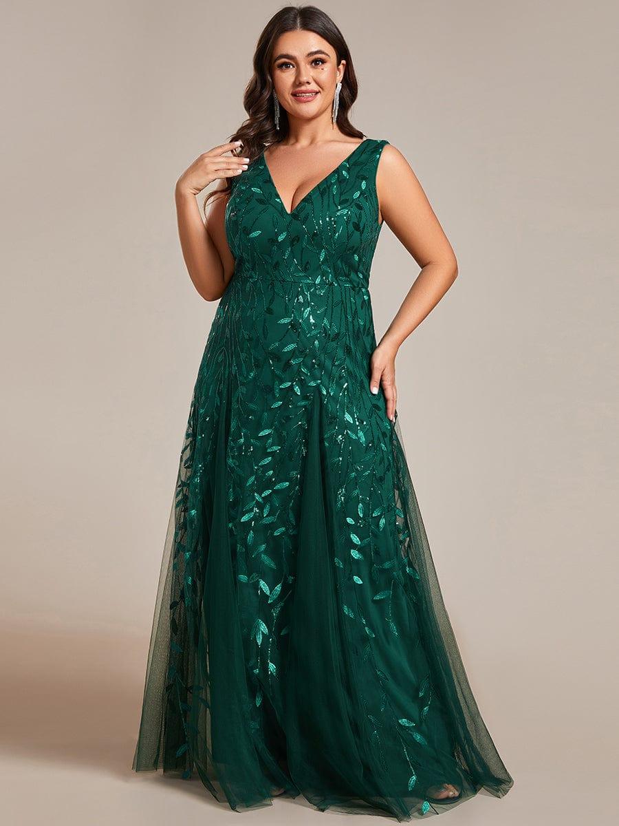 Classic Plus Size Seuqin V-Neck A-Line Formal Evening Dress