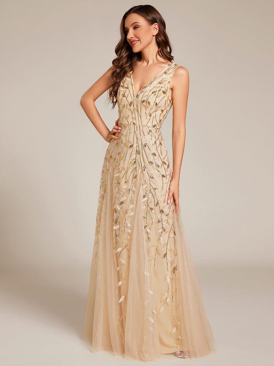 Classic Plus Size Seuqin V-Neck A-Line Formal Evening Dress