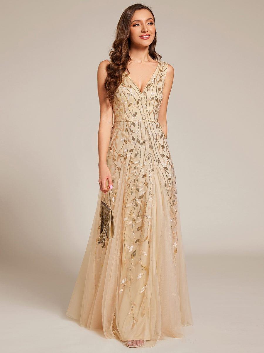 Classic Plus Size Seuqin V-Neck A-Line Formal Evening Dress