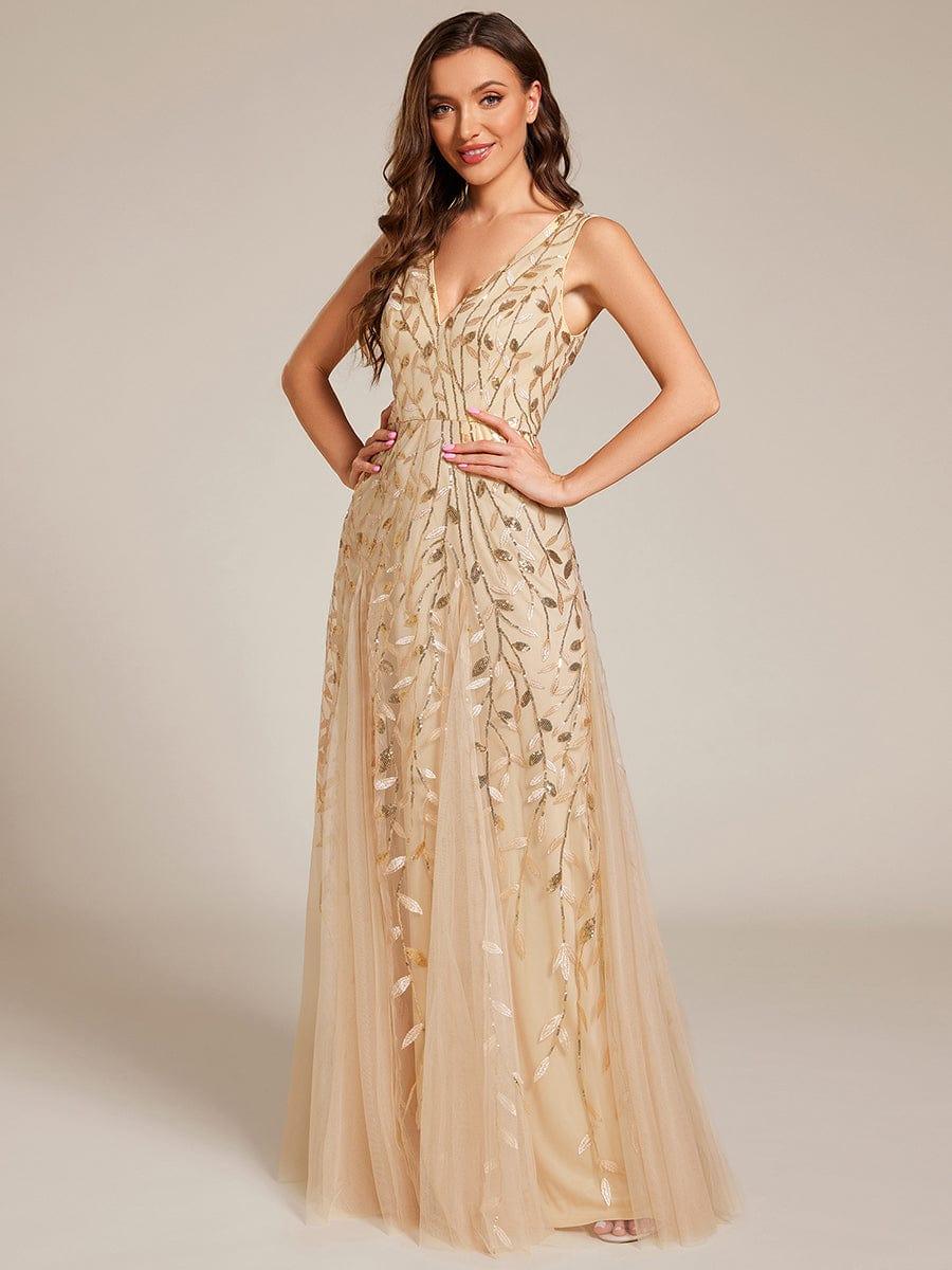 Classic Plus Size Seuqin V-Neck A-Line Formal Evening Dress