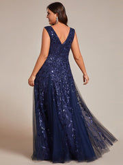 Classic Plus Size Seuqin V-Neck A-Line Formal Evening Dress