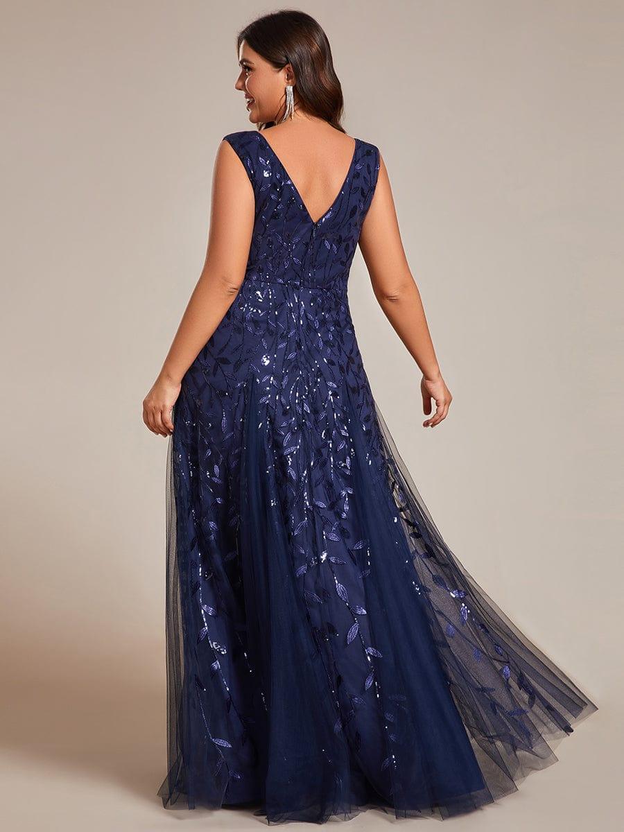 Classic Plus Size Seuqin V-Neck A-Line Formal Evening Dress