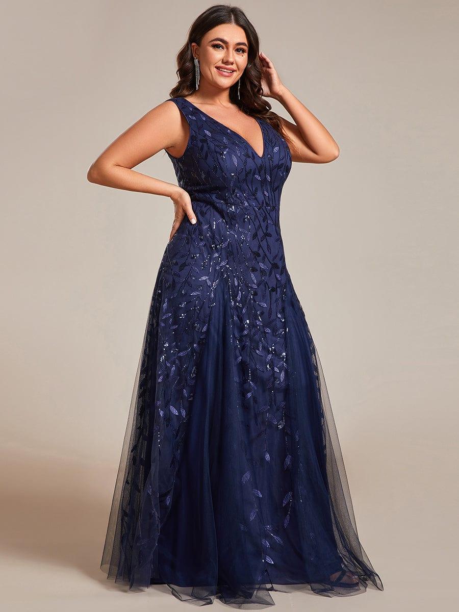 Classic Plus Size Seuqin V-Neck A-Line Formal Evening Dress