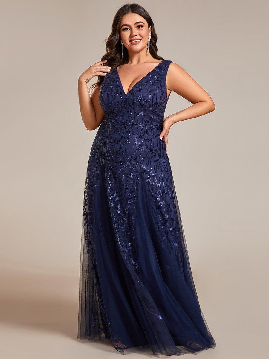 Classic Plus Size Seuqin V-Neck A-Line Formal Evening Dress