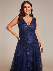 Classic Plus Size Seuqin V-Neck A-Line Formal Evening Dress