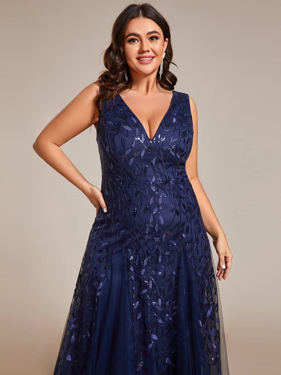 Classic Plus Size Seuqin V-Neck A-Line Formal Evening Dress