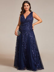 Classic Plus Size Seuqin V-Neck A-Line Formal Evening Dress