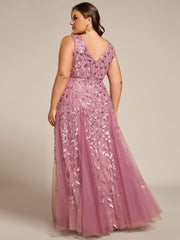 Classic Plus Size Seuqin V-Neck A-Line Formal Evening Dress