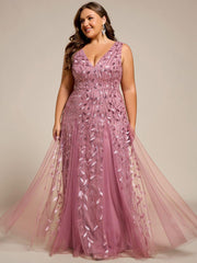 Classic Plus Size Seuqin V-Neck A-Line Formal Evening Dress