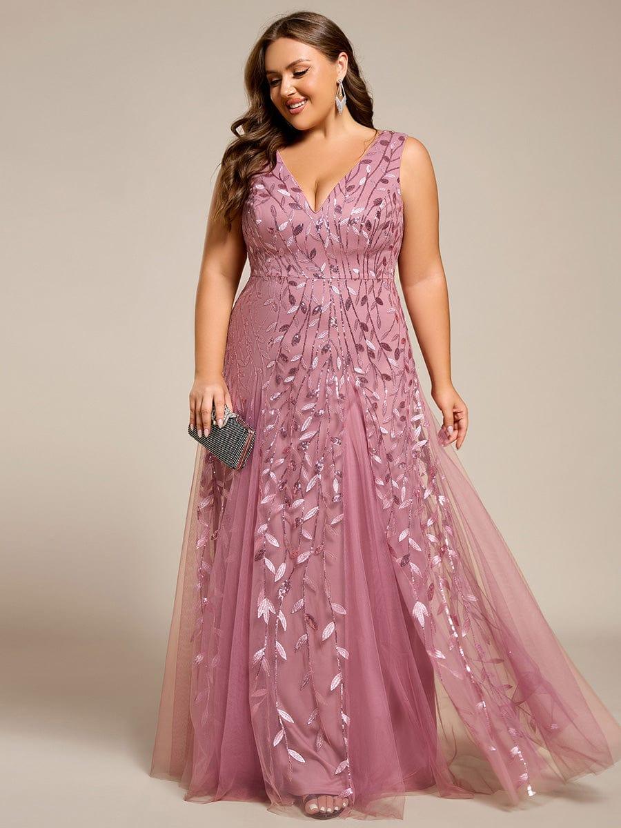 Classic Plus Size Seuqin V-Neck A-Line Formal Evening Dress