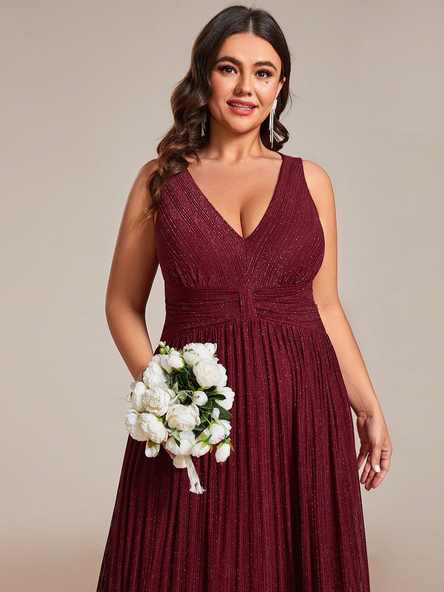 Shiny Empire Waist Sleeveless V-Neck A-Line Formal Evening Dress