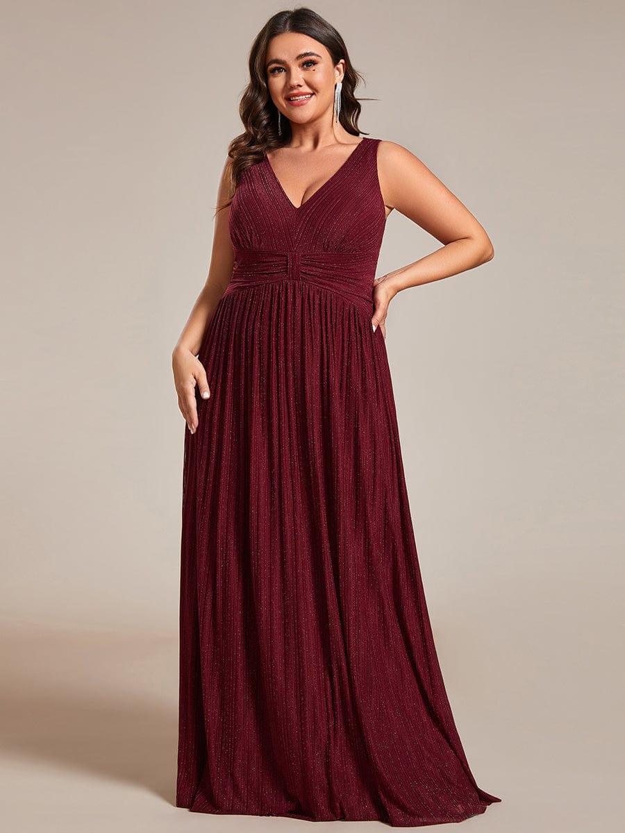 Shiny Empire Waist Sleeveless V-Neck A-Line Formal Evening Dress
