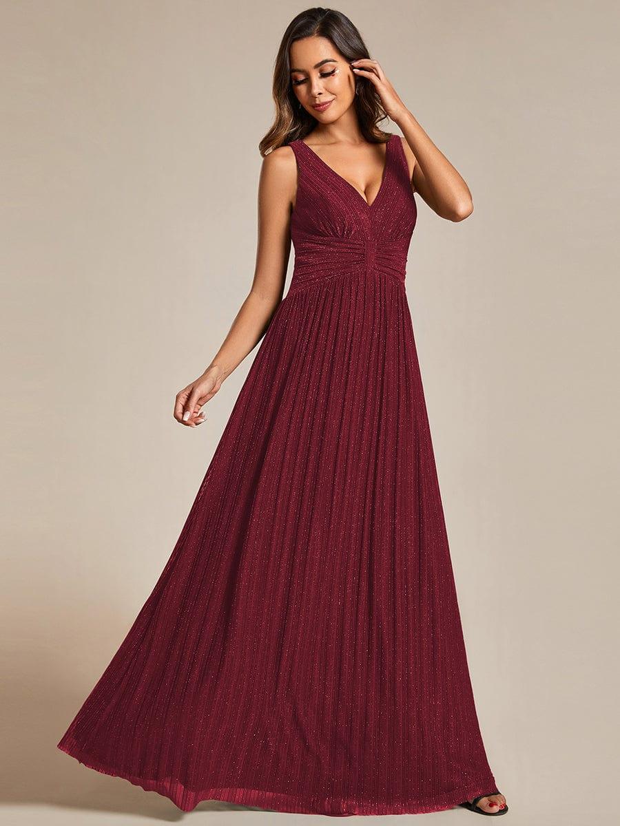 Shiny Empire Waist Sleeveless V-Neck A-Line Formal Evening Dress