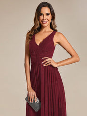 Shiny Empire Waist Sleeveless V-Neck A-Line Formal Evening Dress