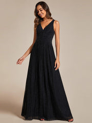 Shiny Empire Waist Sleeveless V-Neck A-Line Formal Evening Dress