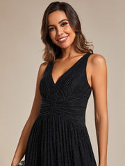 Shiny Empire Waist Sleeveless V-Neck A-Line Formal Evening Dress