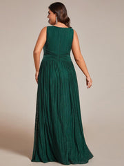 Shiny Empire Waist Sleeveless V-Neck A-Line Formal Evening Dress