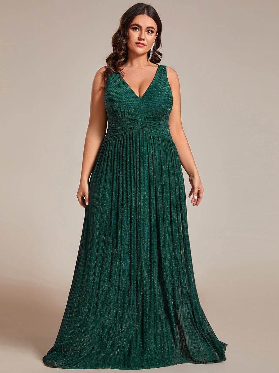 Shiny Empire Waist Sleeveless V-Neck A-Line Formal Evening Dress