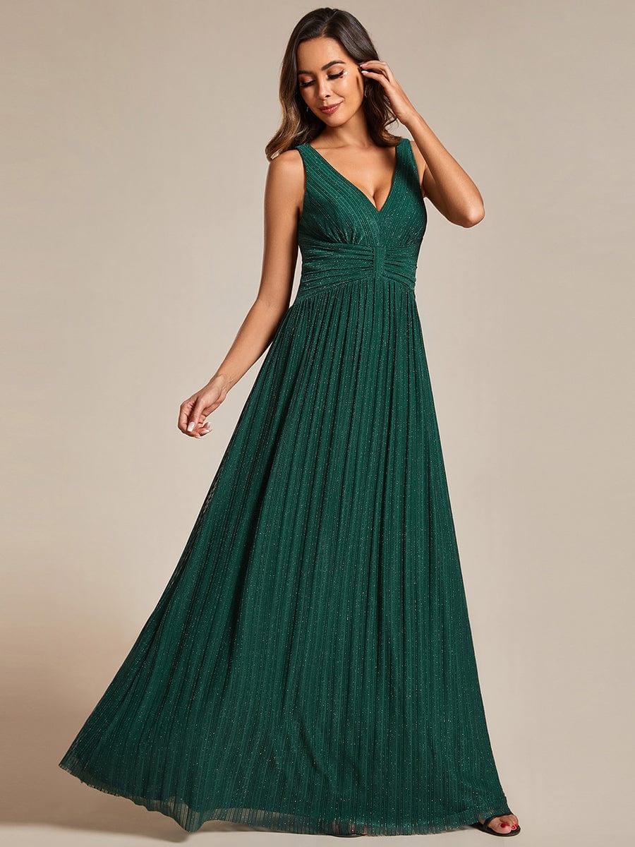 Shiny Empire Waist Sleeveless V-Neck A-Line Formal Evening Dress