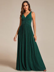 Shiny Empire Waist Sleeveless V-Neck A-Line Formal Evening Dress