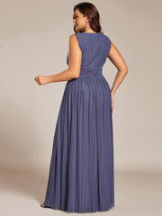 Shiny Empire Waist Sleeveless V-Neck A-Line Formal Evening Dress