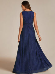 Shiny Empire Waist Sleeveless V-Neck A-Line Formal Evening Dress